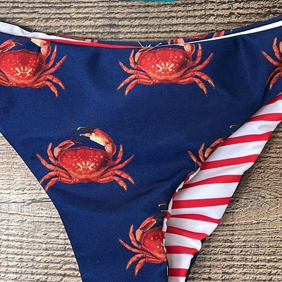 Wildfox Swim Brazilian Reversible Crabby Stripe Bikini Bottoms Size Small NWT - Picture 2 of 8
